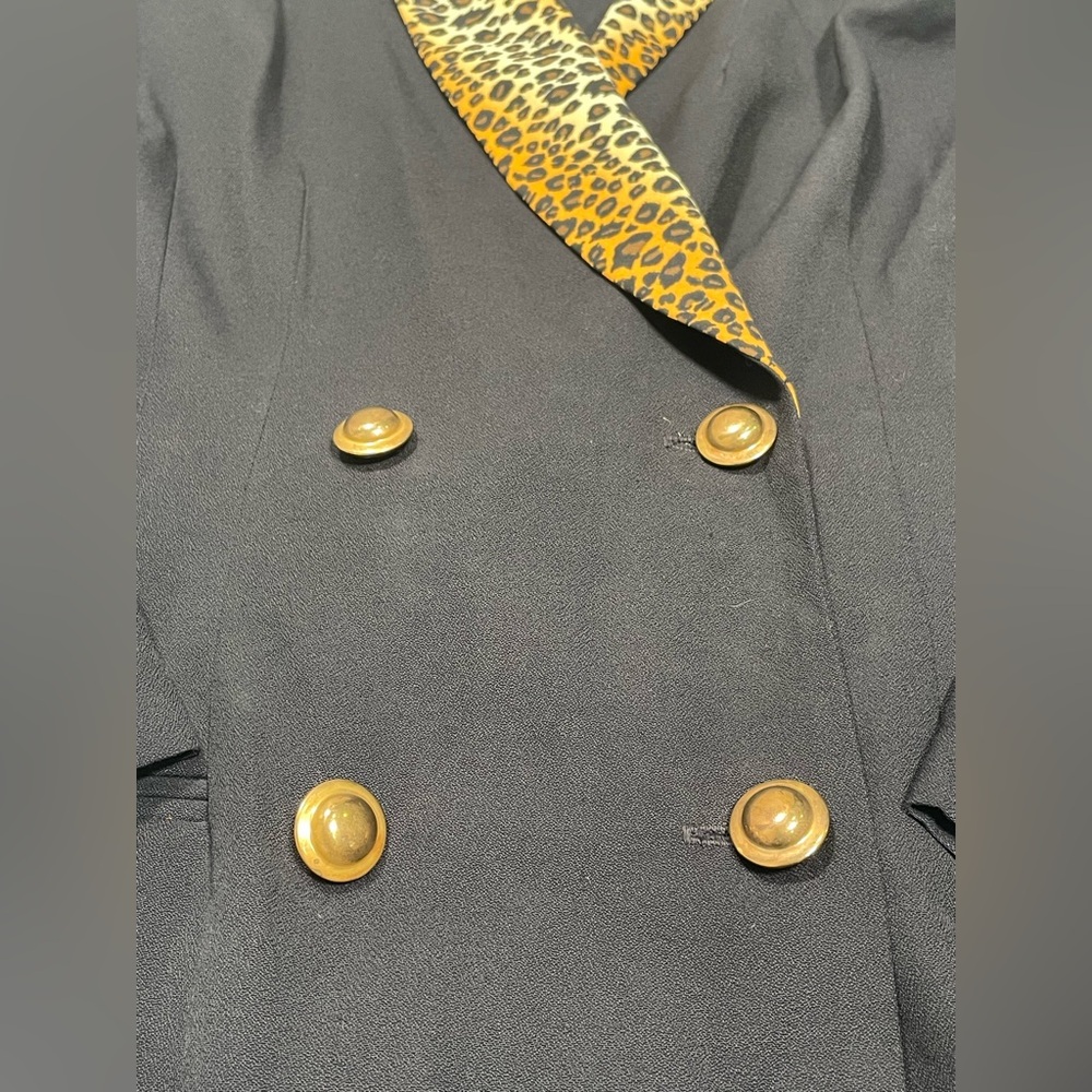 Vintage Black Double Breasted Blazer Jacket Leopard Print Collar Retro 80’s 90’s - Picture 12 of 16